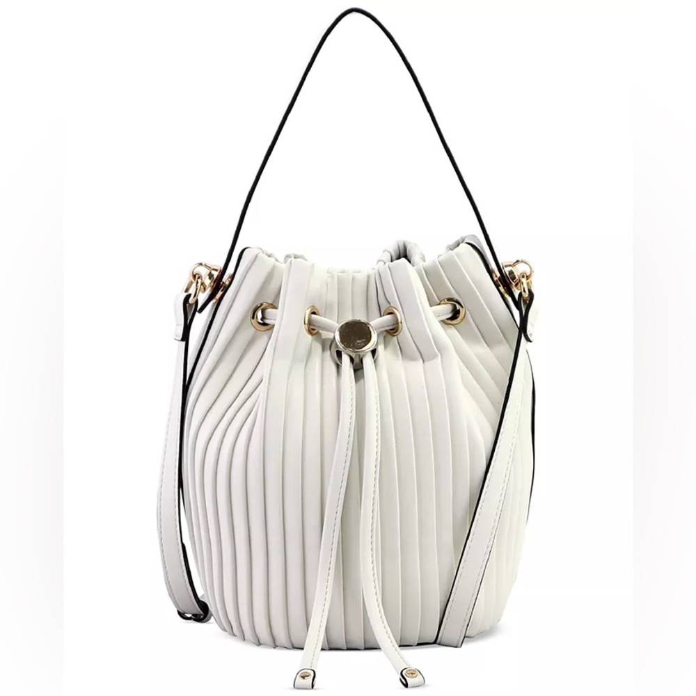 Alfani Phoebie Pleated Bucket Bag - White